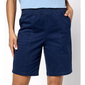 New Denim & Co. Women's Shorts Sz Small EasyWear Twill Relaxed Seam Details Navy